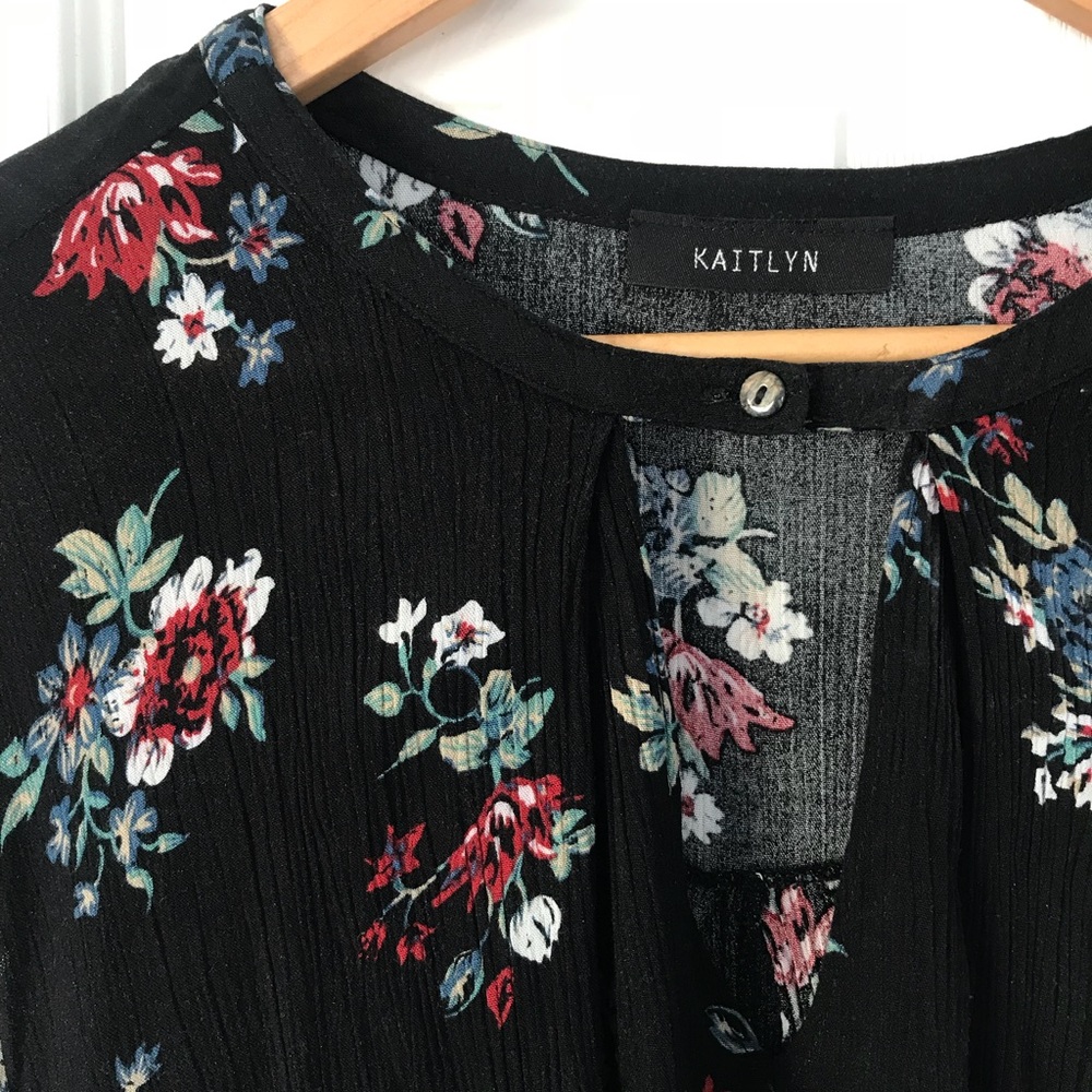 Black Floral Long Sleeve Top